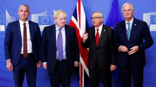 Stephen Barclay, Boris Johnson, Jean-Claude Juncker and Michel Barnier