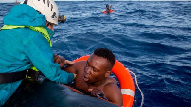 A man is rescued in the Mediterranean by an NGO, November 2017